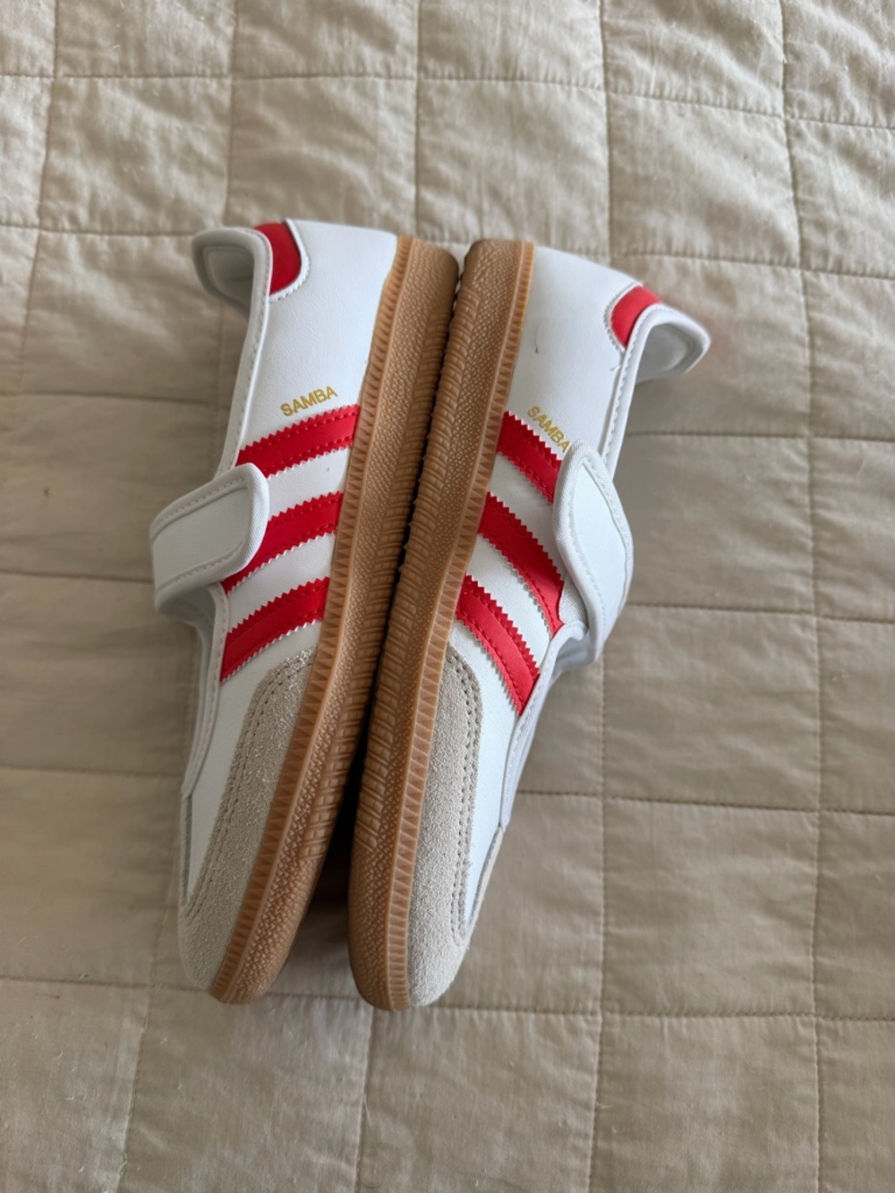 Adidas Kids Red and White Mary Jane Sambas - Picture 6 of 10